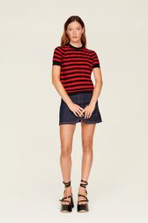 Sweater manches courtes Big Poor Boy rayé femme Raye noir/rouge vue portée de face