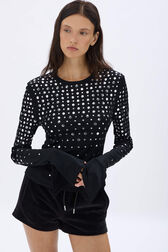 Long-sleeved studded jersey top Black details view 3