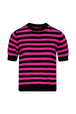 Sweater manches courtes Big Poor Boy rayé femme Raye noir/fuchsia vue de face