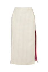 Pinstripe tailored skirt Ecru/pink front view