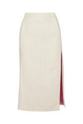 Pinstripe tailored skirt Ecru/pink front view