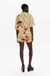 Women Cherry Print Twill Shorts Baby yellow back worn view