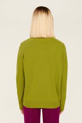 Women Wool Flowers Sweater Pistachio back worn view