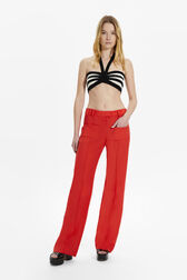 Women Tailored Straight-Leg Trousers Coral front worn view