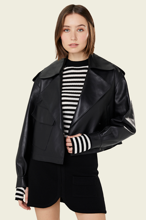 Veste en cuir noire Noir vue de détail 1