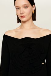 Women Plain Flower Sweater Black details view 1