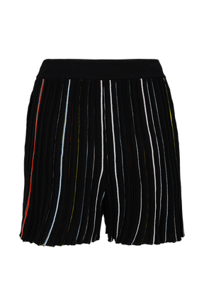 Women Multicolor Striped Pleated Shorts Black back view