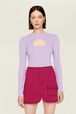 Mini Skirt Tailored Denim Fuchsia Fuchsia front worn view