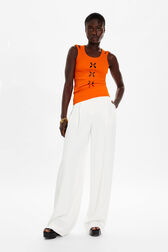 Women Knit Tank Top Coral front worn view
