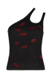 Asymmetrical jersey tank top Black front view