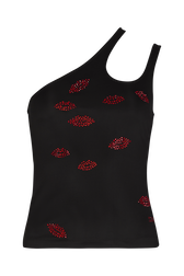 Top débardeur asymétrique en jersey Noir vue de face