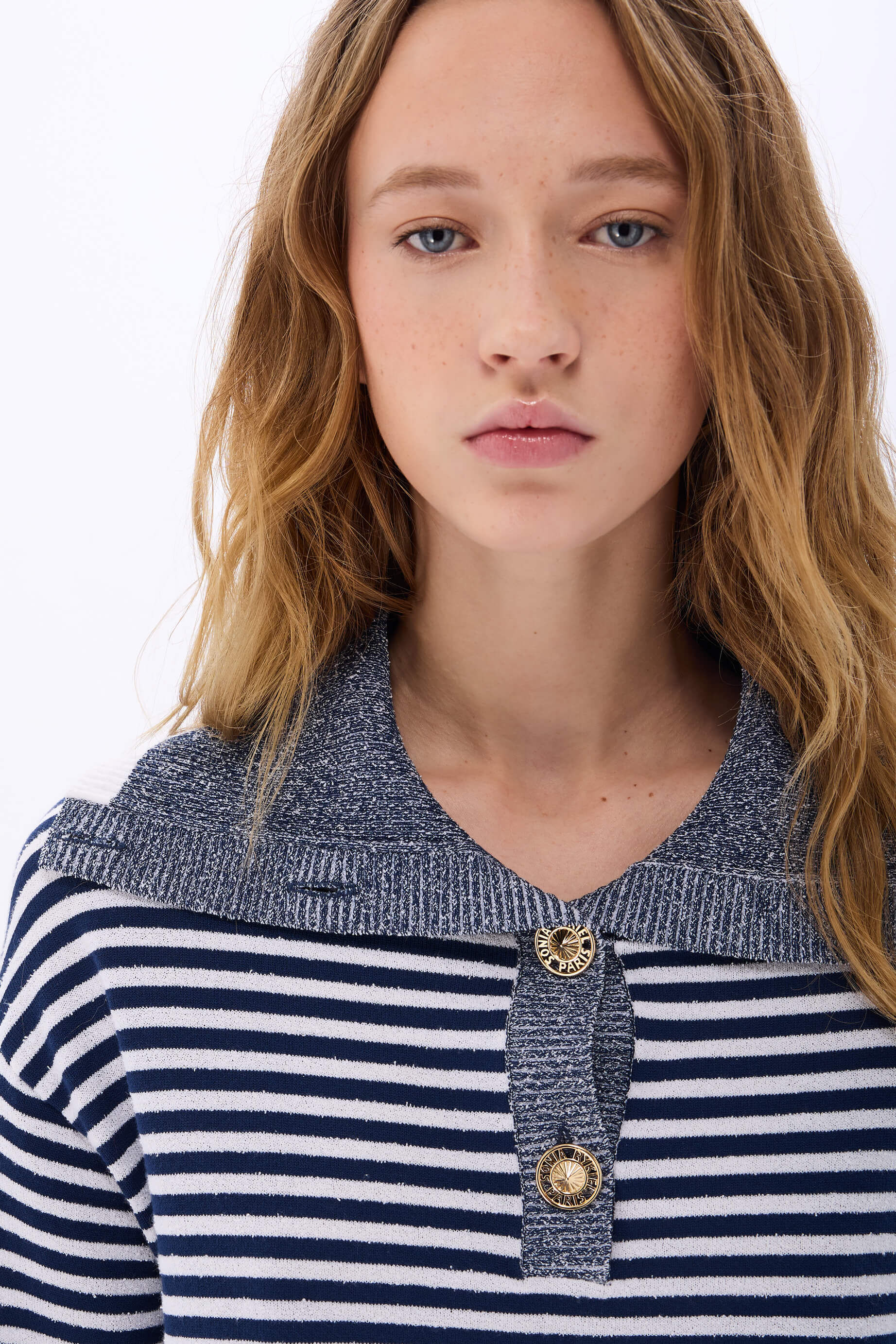 Striped sailor half-zip sweater in blended cotton| Sonia Rykiel