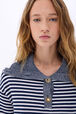 Pull camionneur marinière en coton mélangée Raye blanc / bleu vue de détail 2