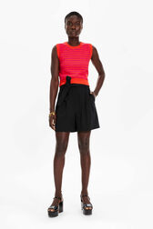 Women Two-Colour Sleeveless Top Striped fuchsia/coral front worn view