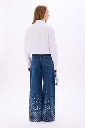 Crop shirt in cotton with long sleeves White back worn view