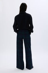Placket trousers in tartan check Check navy green back worn view