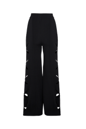 Women Openwork Floral Knit Trousers Black back view