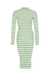 Sock-knit dress Striped anise/white back view