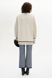 Long-Sleeved V-Neck Cardigan Ecru back worn view