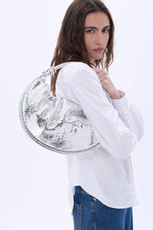 Sac Domino médium en cuir métal effet croco Argent vue portée de face
