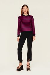 Pullover Big Poor Boy rayé femme Raye noir/fuchsia vue portée de face