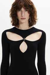 Long-Sleeved Dress with Rhinestone Fastenings Black details view 2