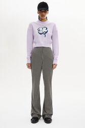 Intarsia Clover Print Cashmere Knit Crew-Neck Sweater Lilac front worn view