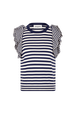 Pull manches courtes rayé à volants Raye blanc / bleu vue de face