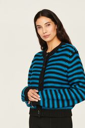 Women Big Poor Boy Striped Cardigan Striped black/pruss.blue front worn view