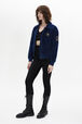 Velvet Quilted Bomber Jacket Blue duck details view 1