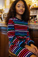 Robe rayée multicolore velours Multico raye vue portée de face
