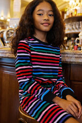Multicolor Striped Velvet Dress Multico striped front worn view