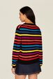 Women Brushed Poor Boy Striped Sweater Multico striped rf back worn view