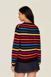 Women Brushed Poor Boy Striped Sweater Multico striped rf back worn view