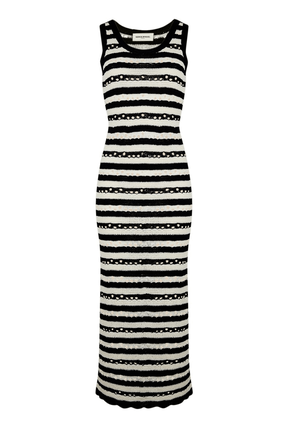 Women Striped Openwork Maxi Dress Black/ecru front view