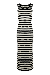 Women Striped Openwork Maxi Dress Black/ecru front view