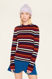 Pull laine côtelée femme Multico raye vue portée de face