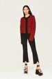 Women Big Poor Boy Striped Cardigan Black/red front worn view