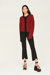 Cardigan Big Poor Boy rayé femme Raye noir/rouge vue portée de face