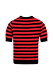 Women Poor Boy Striped Short Sleeve Sweater Black/red back view