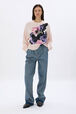 Boxy round-neck sweater Pink front worn view