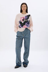 Boxy round-neck sweater Pink front worn view
