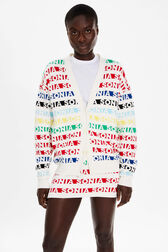 Cardigan rayé multicolore femme Multico blanc vue de détail 1