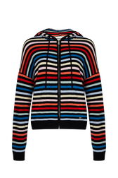 Women Zipped Hoodie Multico striped front view