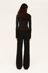 Women Wool Double Face Pants Black back worn view