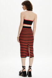 Women Poor Boy Striped Wool Maxi Skirt Striped black/coral back worn view