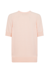 Short-sleeved round neck sweater with charms Peach back view