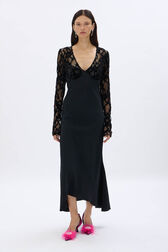 Crepe and velvet lace dress Black front worn view
