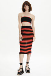 Women Poor Boy Striped Wool Maxi Skirt Striped black/coral front worn view