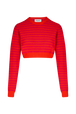 Top court manches longues bicolore femme Raye fuchsia/corail vue de face